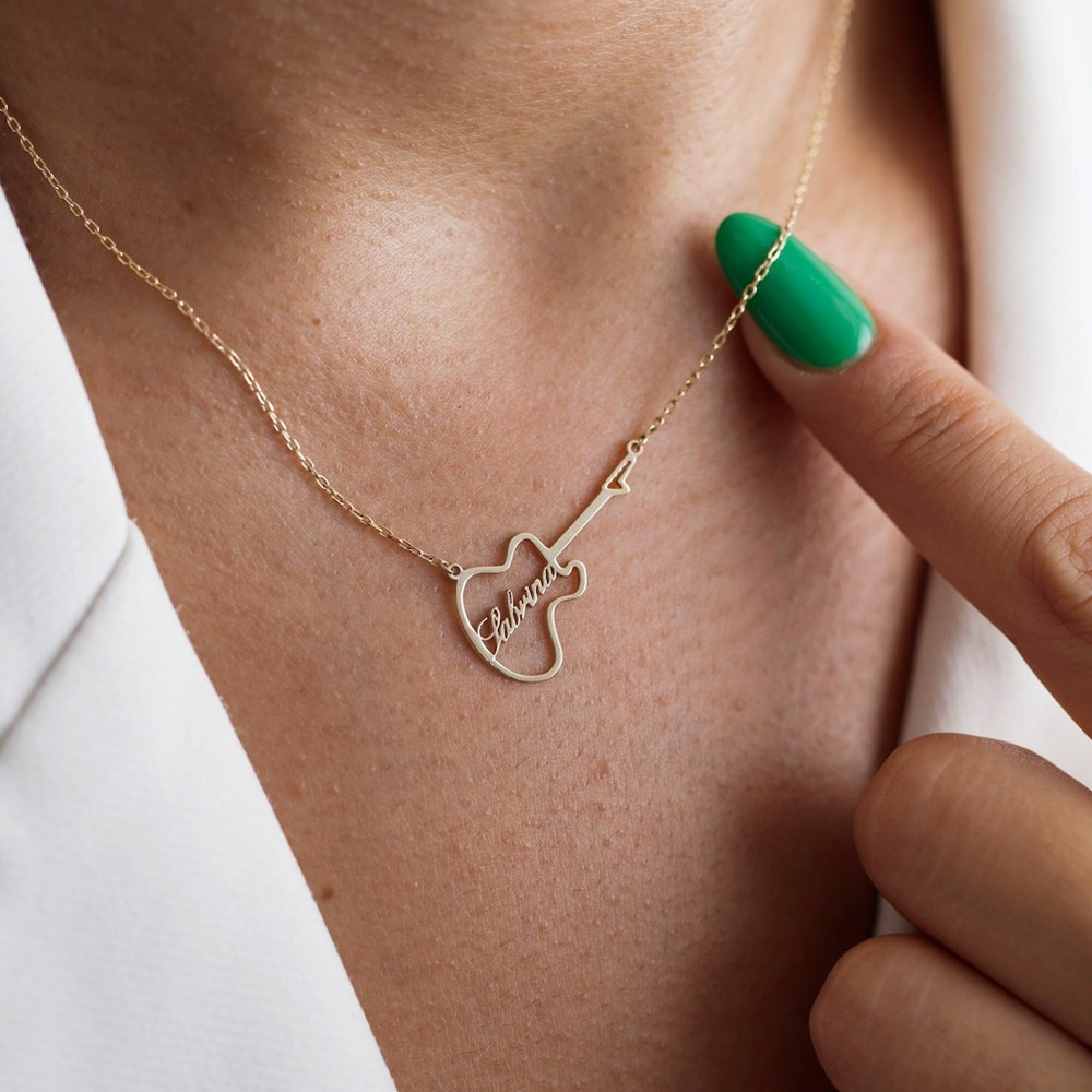 Musical Instrument And Name - Kalung Nama Simbol Gitar yang Dipersonalisasi