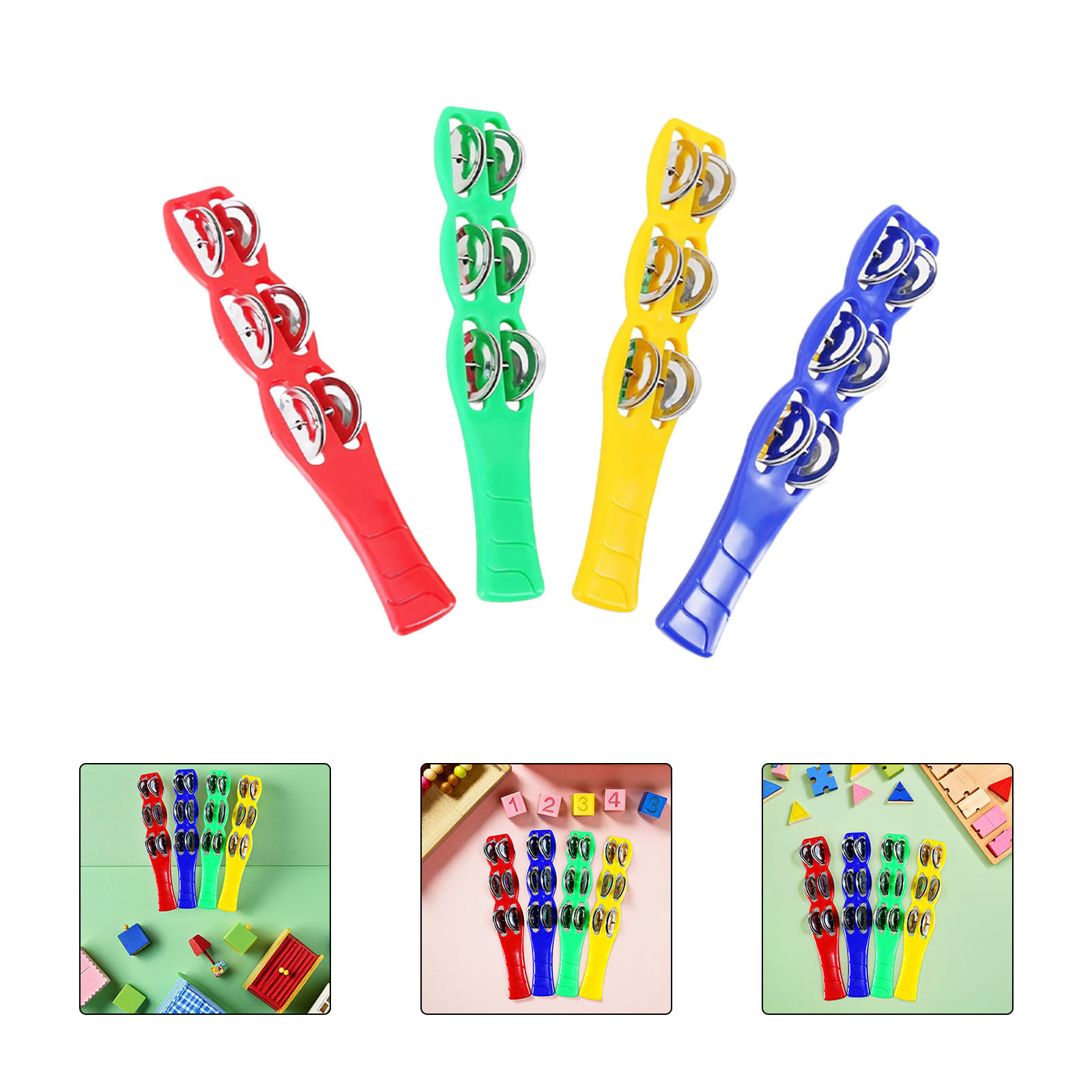 Musical Instrument Tambourine - 4 Buah Tongkat Jingle Plastik Berwarna-warni